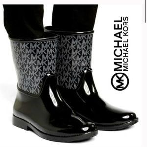 Michael Kors Sutter Logo Rubber Rainbootie Rain Boot Black Women's Size 6